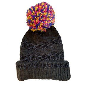 Women’s Chenille Striped Multi Pom Beanie Black